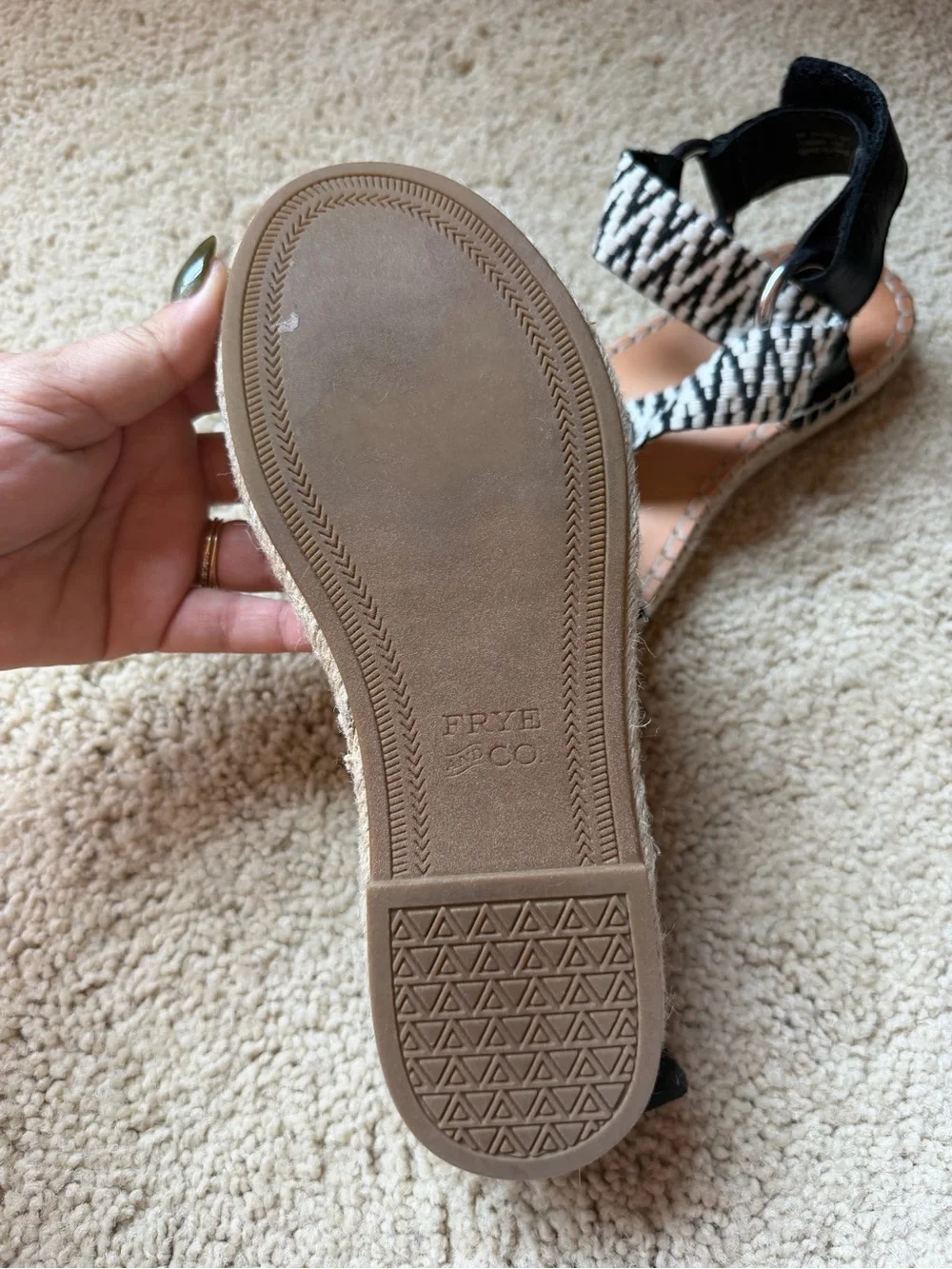 Frye Black & White Woven Espadrille Sandals